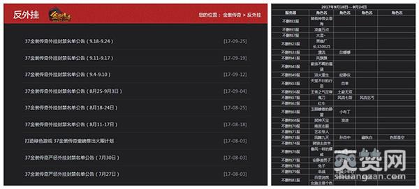 金装传奇,爽赞网,封禁名单